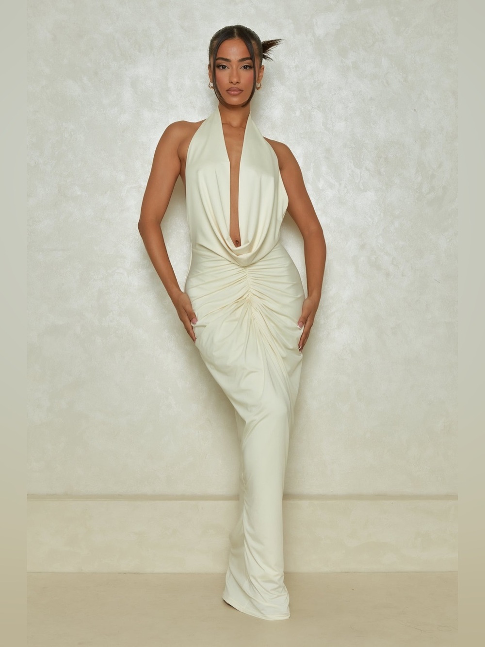 NWT Mars The Label USA Deep Cowl Ruched Maxi Dress, US 6 UK 10